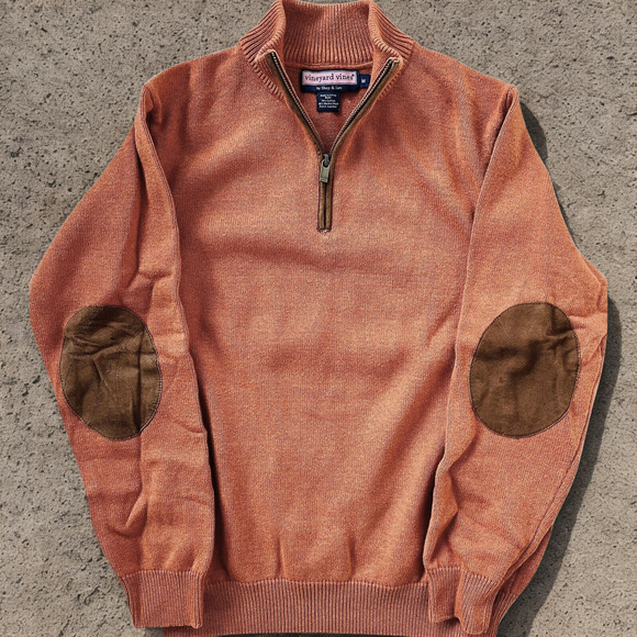 Vineyard Vines Mens Wool Mock Neck Half Zipped Pullover Sweater Orange Size L - Picture 1 of 8